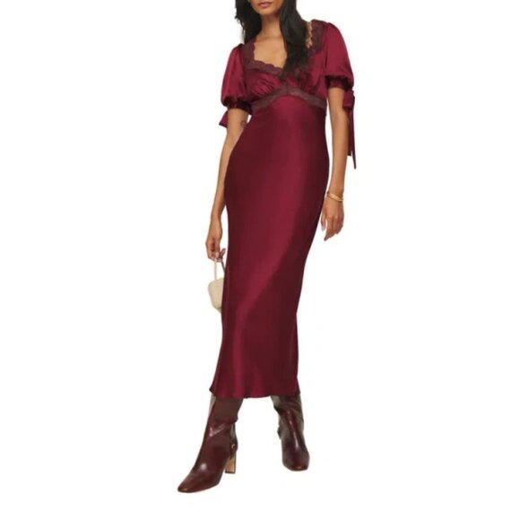 Reformation x Kacey Musgraves Stella Silk Dress Size 4 Crimson Clove Burgundy - Picture 2 of 5